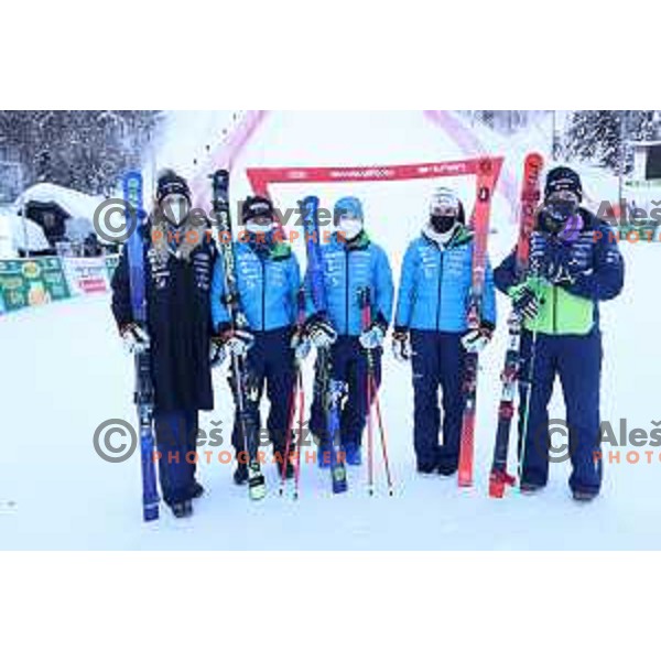 Ana Bucik, Neja Dvornik, Meta Hrovat, Tina Robnik and Ilka Stuhec of Slovenia Women\'s Alpine team during AUDI FIS Alpine Ski World Cup, 57.Golden Fox -Zlata Lisica practice on Podkoren course in Kranjska gora, Slovenia on January 15, 2021