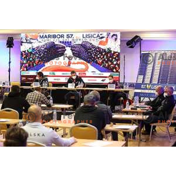 Team captains meeting and draw of starting numbers for AUDI FIS Alpine Ski World Cup Giant Slalom for 57.Golden Fox -Zlata Lisica in Kranjska gora, Slovenia on January 15, 2021