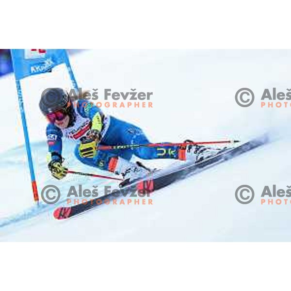 Nina O\'Brien (USA) skiing in the first run of AUDI FIS World Cup Giant Slalom for 57.Golden Fox-Zlata Lisica, Kranjska gora, Slovenia on January 17, 2021