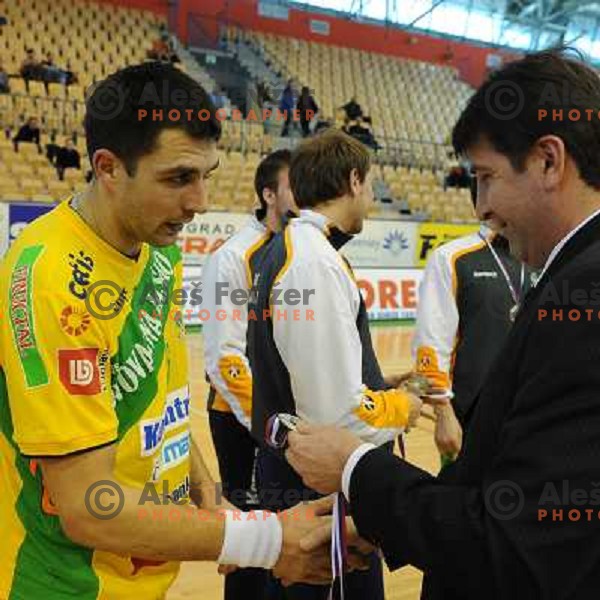 Renato Suljic and Leopold Kalin at the 3rd place Matoc of the slovenian handball cup for men 2008 Celje Pivovarna Lasko - Trimo Trebnje at Zlatorog hall, Celje 
