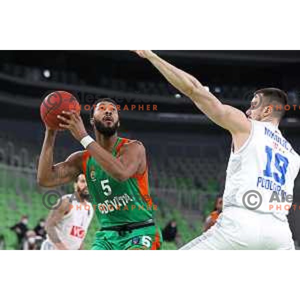 Mikael Hopkins of Cedevita Olimpija in action during 7days EuroCup basketball match between Cedevita Olimpija (SLO) and Buducnost VOLI (MNE) in SRC Stozice, Ljubljana on January 19, 2021