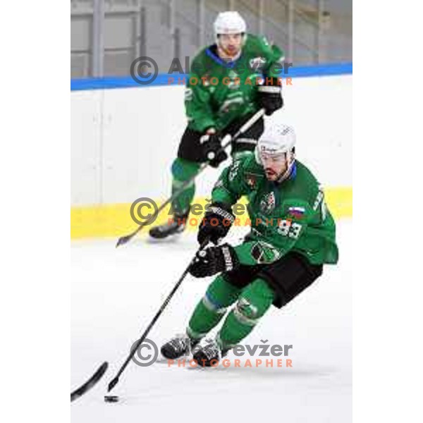 Francis Beuvillier of SZ Olimpija in action during Alps League ice-hockey match between SZ Olimpija and Lustenau in Ljubljana, Slovenia on January 24, 2021