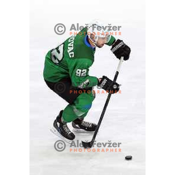 Aleksandar Magovac of SZ Olimpija in action during Alps League ice-hockey match between SZ Olimpija and Lustenau in Ljubljana, Slovenia on January 24, 2021