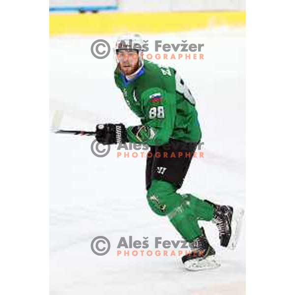 Miha Zajc of SZ Olimpija in action during Alps League ice-hockey match between SZ Olimpija and Lustenau in Ljubljana, Slovenia on January 24, 2021