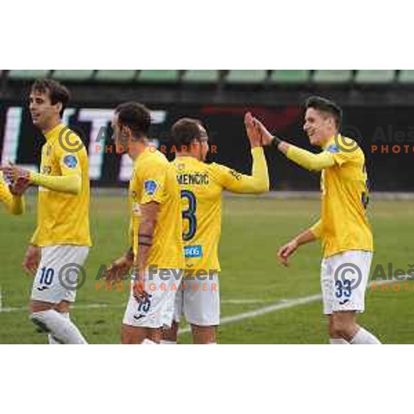 Marko Klemencic and Milan Tucic of Bravo celebrate goal during Prva Liga Telekom Slovenije 2020-2021 football match between Bravo and Tabor Sezana in Ljubljana on February 6, 2021
