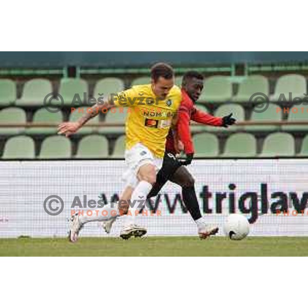 Vanja Drkusic and Aldair Balde in action during Prva Liga Telekom Slovenije 2020-2021 football match between Bravo and Tabor Sezana in Ljubljana on February 6, 2021