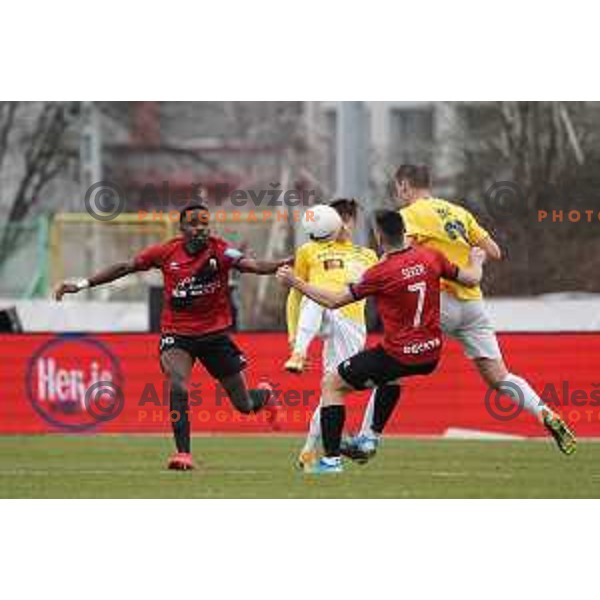 Martin Kramaric and Leon Sever in action during Prva Liga Telekom Slovenije 2020-2021 football match between Bravo and Tabor Sezana in Ljubljana on February 6, 2021