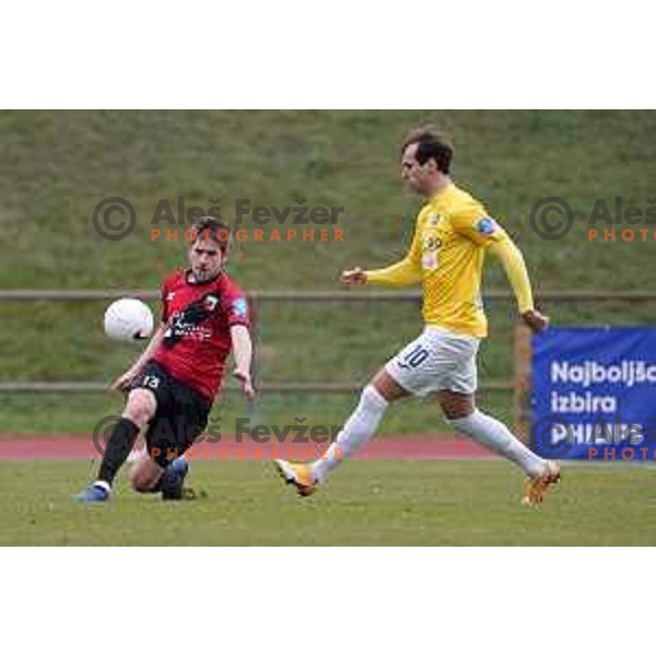 Mihael Briski and Mustafa Nukic in action during Prva Liga Telekom Slovenije 2020-2021 football match between Bravo and Tabor Sezana in Ljubljana on February 6, 2021