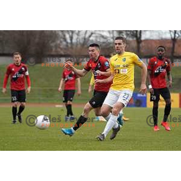 Leon Sever and Luka Zinko in action during Prva Liga Telekom Slovenije 2020-2021 football match between Bravo and Tabor Sezana in Ljubljana on February 6, 2021