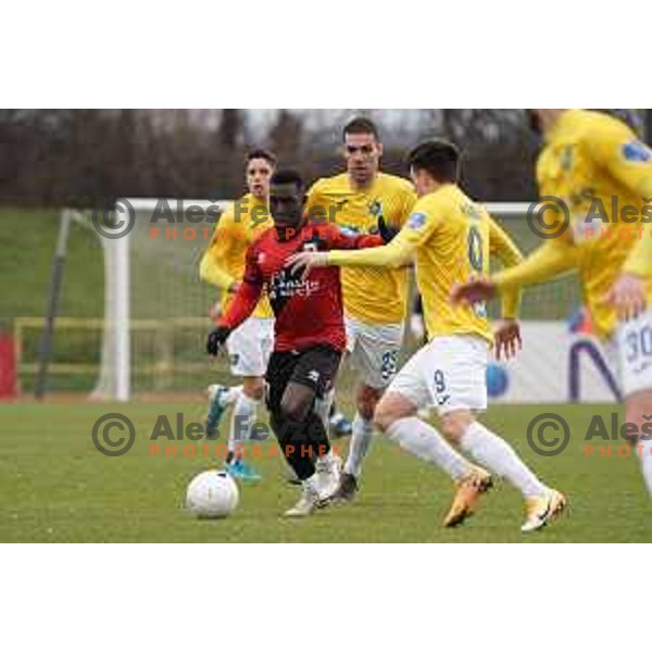 Aldair Balde, Luka Zinko and Martin Kramaric in action during Prva Liga Telekom Slovenije 2020-2021 football match between Bravo and Tabor Sezana in Ljubljana on February 6, 2021