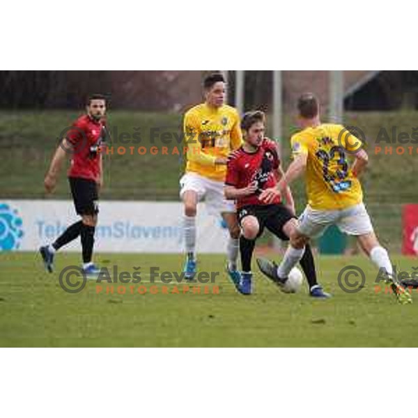 Milan Tucic and Mihael Briski in action during Prva Liga Telekom Slovenije 2020-2021 football match between Bravo and Tabor Sezana in Ljubljana on February 6, 2021