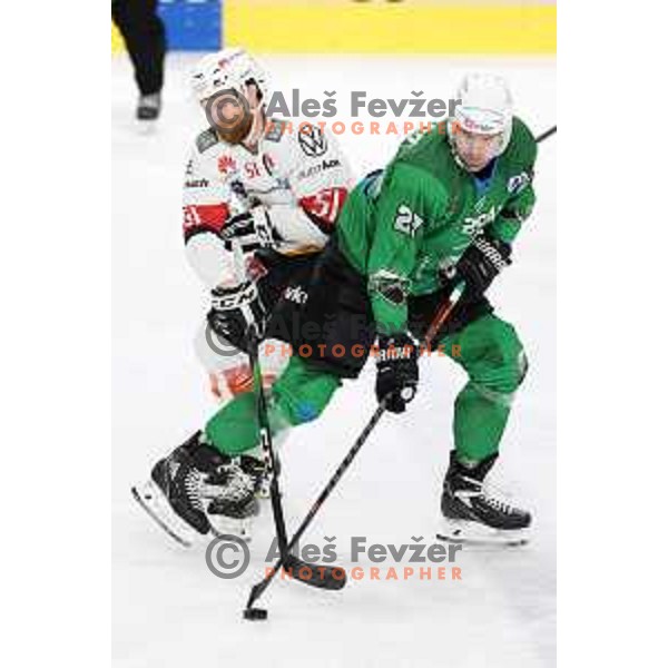Anze Ropret of SZ Olimpija in action during Alps League ice-hockey match between SZ Olimpija and Feldkirch in Ljubljana, Slovenia on February 6, 2021