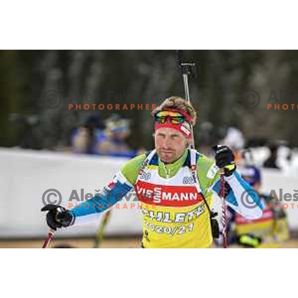 Klemen Bauer of Slovenia during practice session before IBU World Biathlon Championships at Pokljuka, Slovenia on February 9, 2021