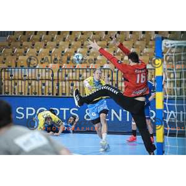 Tilen Kodrin in action during EHF Champions League handball match between Celje Pivovarna Lasko and Zagreb in Zlatorog Arena, Celje, Slovenia on February 9, 2021