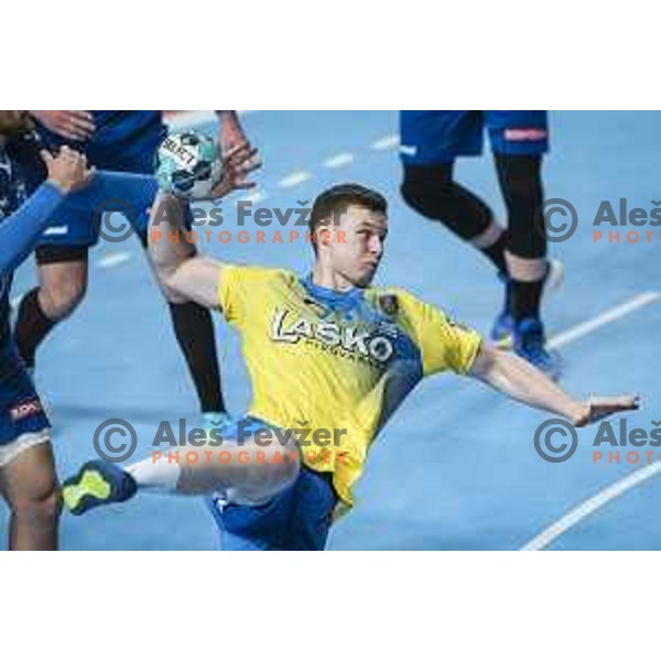 Kristjan Horzen in action during EHF Champions League handball match between Celje Pivovarna Lasko and Zagreb in Zlatorog Arena, Celje, Slovenia on February 9, 2021