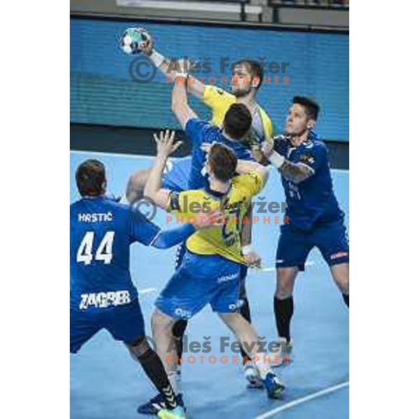 Patrik Leban in action during EHF Champions League handball match between Celje Pivovarna Lasko and Zagreb in Zlatorog Arena, Celje, Slovenia on February 9, 2021