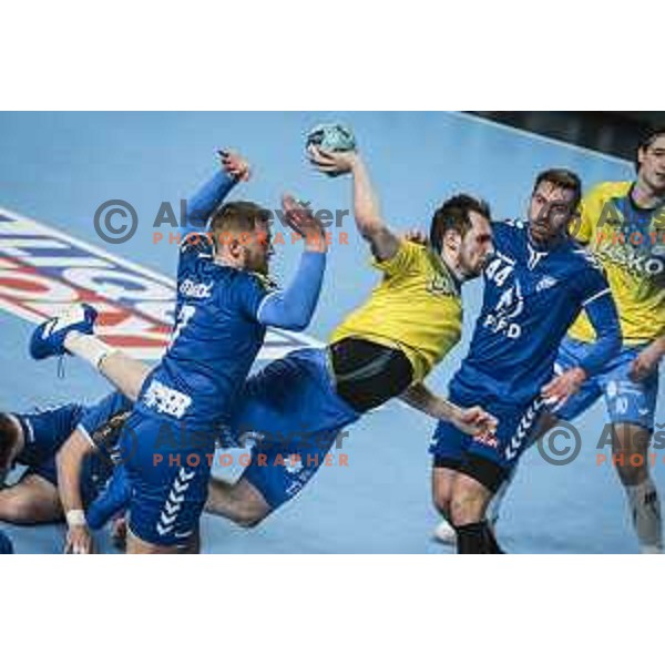 Josip Sarac in action during EHF Champions League handball match between Celje Pivovarna Lasko and Zagreb in Zlatorog Arena, Celje, Slovenia on February 9, 2021