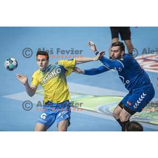 Tobias Cvetko in action during EHF Champions League handball match between Celje Pivovarna Lasko and Zagreb in Zlatorog Arena, Celje, Slovenia on February 9, 2021