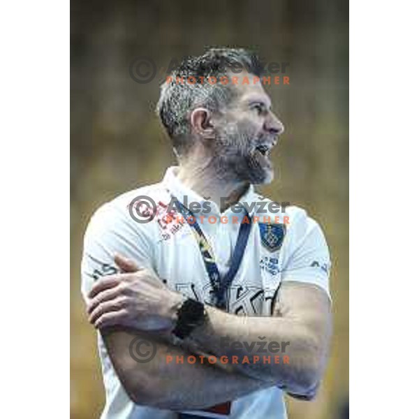 Tomaz Ocvirk, head coach of Celje in action during EHF Champions League handball match between Celje Pivovarna Lasko and Zagreb in Zlatorog Arena, Celje, Slovenia on February 9, 2021