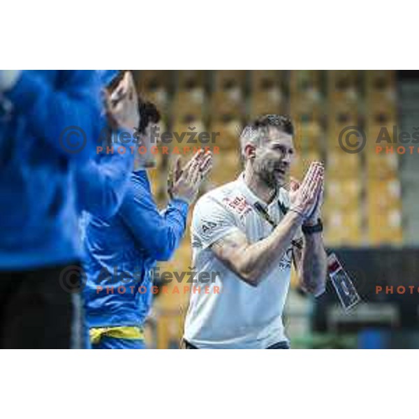 Tomaz Ocvirk, head coach of Celje in action during EHF Champions League handball match between Celje Pivovarna Lasko and Zagreb in Zlatorog Arena, Celje, Slovenia on February 9, 2021