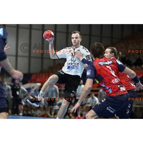 Marko Kotar in action during EHF European League Men 2020/21 handball match between Trimo Trebnje and Rhein Newckar Lowen in Ljubljana, Slovenia on February 9, 2021