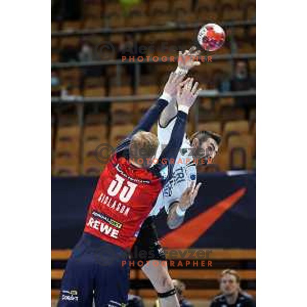 Dino Hamidovic in action during EHF European League Men 2020/21 handball match between Trimo Trebnje and Rhein Neckar Lowen in Ljubljana, Slovenia on February 9, 2021