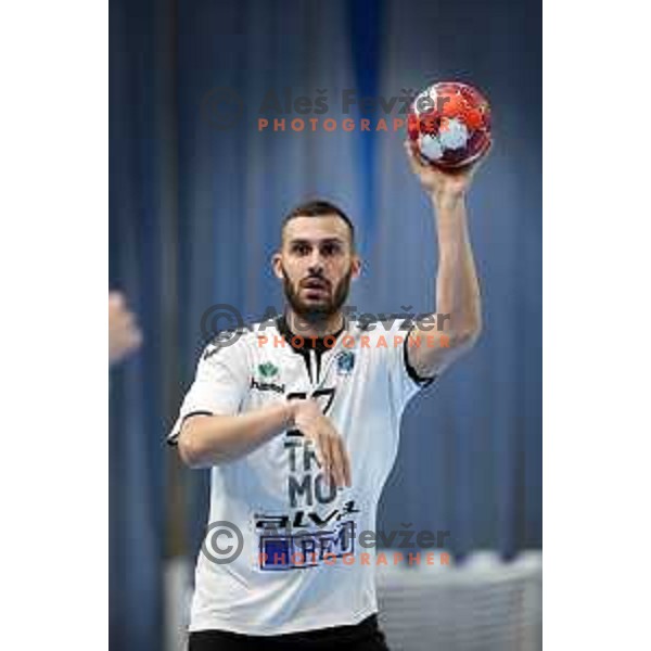 Ozgur Sarak in action during EHF European League Men 2020/21 handball match between Trimo Trebnje and Rhein Neckar Lowen in Ljubljana, Slovenia on February 9, 2021