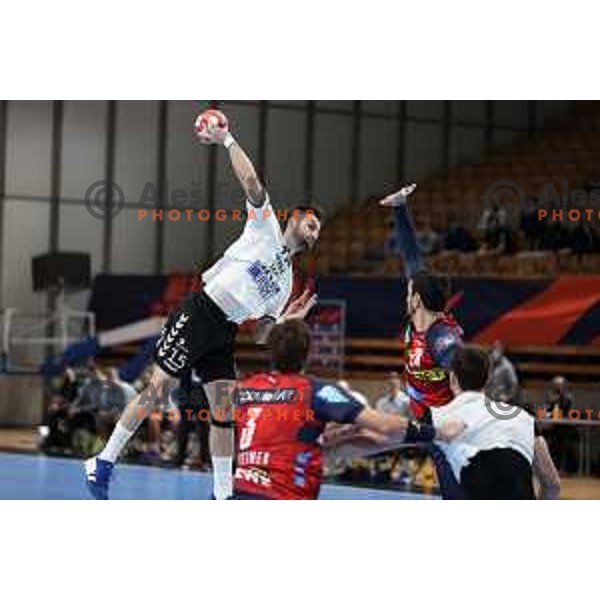 Dino Hamidovic in action during EHF European League Men 2020/21 handball match between Trimo Trebnje and Rhein Neckar Lowen in Ljubljana, Slovenia on February 9, 2021