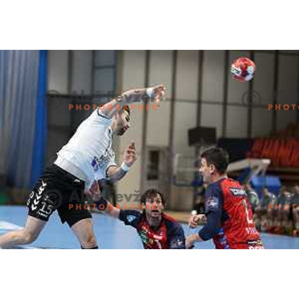 Dino Hamidovic in action during EHF European League Men 2020/21 handball match between Trimo Trebnje and Rhein Neckar Lowen in Ljubljana, Slovenia on February 9, 2021