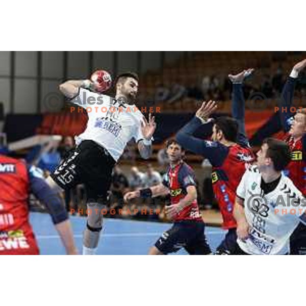 Dino Hamidovic in action during EHF European League Men 2020/21 handball match between Trimo Trebnje and Rhein Neckar Lowen in Ljubljana, Slovenia on February 9, 2021