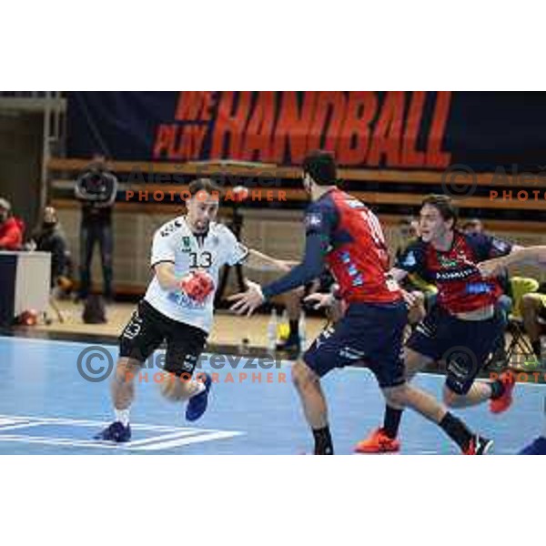 Darko Cingesar in action during EHF European League Men 2020/21 handball match between Trimo Trebnje and Rhein Newckar Lowen in Ljubljana, Slovenia on February 9, 2021