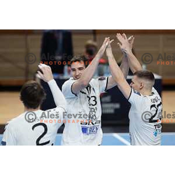 Lan Grbic in action during EHF European League Men 2020/21 handball match between Trimo Trebnje and Rhein Newckar Lowen in Ljubljana, Slovenia on February 9, 2021