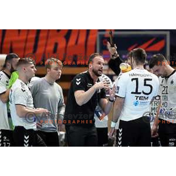 Uros Zorman, head coach of Trimo during EHF European League Men 2020/21 handball match between Trimo Trebnje and Rhein Newckar Lowen in Ljubljana, Slovenia on February 9, 2021