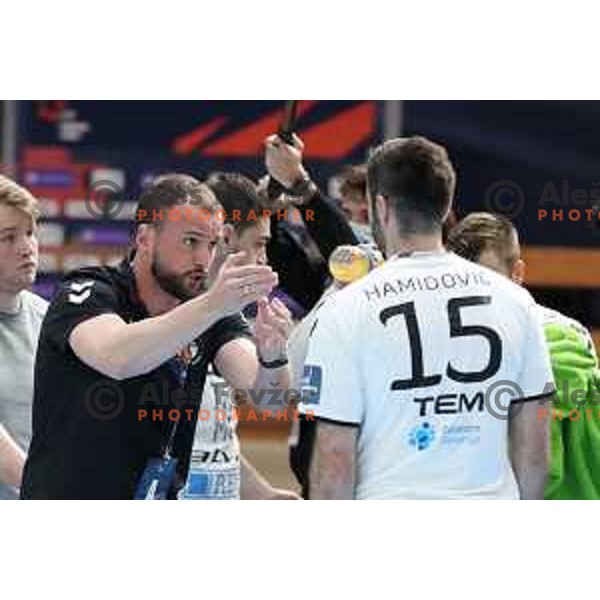 Uros Zorman, head coach of Trimo during EHF European League Men 2020/21 handball match between Trimo Trebnje and Rhein Newckar Lowen in Ljubljana, Slovenia on February 9, 2021