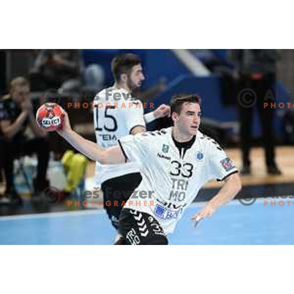 Lan Grbic in action during EHF European League Men 2020/21 handball match between Trimo Trebnje and Rhein Newckar Lowen in Ljubljana, Slovenia on February 9, 2021