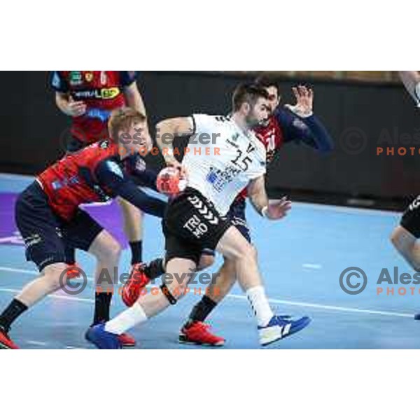 Dino Hamidovic in action during EHF European League Men 2020/21 handball match between Trimo Trebnje and Rhein Neckar Lowen in Ljubljana, Slovenia on February 9, 2021