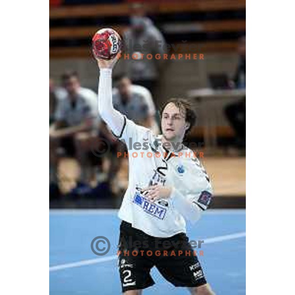 Leon Raso in action during EHF European League Men 2020/21 handball match between Trimo Trebnje and Rhein Newckar Lowen in Ljubljana, Slovenia on February 9, 2021