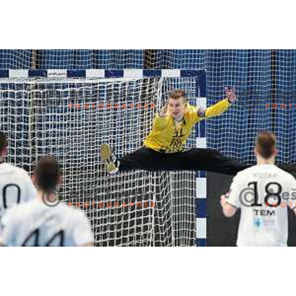 Urh Brana in action during EHF European League Men 2020/21 handball match between Trimo Trebnje and Rhein Newckar Lowen in Ljubljana, Slovenia on February 9, 2021