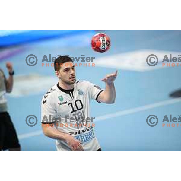 Mihajlo Radojkovic in action during EHF European League Men 2020/21 handball match between Trimo Trebnje and Rhein Neckar Lowen in Ljubljana, Slovenia on February 9, 2021