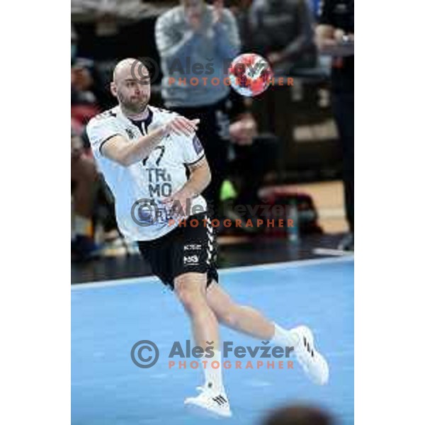Luka Florjancic in action during EHF European League Men 2020/21 handball match between Trimo Trebnje and Rhein Neckar Lowen in Ljubljana, Slovenia on February 9, 2021