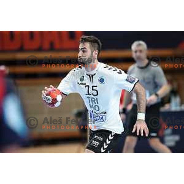 Dino Hamidovic in action during EHF European League Men 2020/21 handball match between Trimo Trebnje and Rhein Newckar Lowen in Ljubljana, Slovenia on February 9, 2021