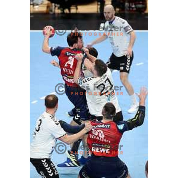 Gregor Potocnik in action during EHF European League Men 2020/21 handball match between Trimo Trebnje and Rhein Neckar Lowen in Ljubljana, Slovenia on February 9, 2021