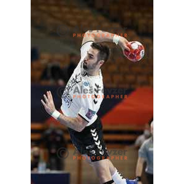 Dino Hamidovic in action during EHF European League Men 2020/21 handball match between Trimo Trebnje and Rhein Neckar Lowen in Ljubljana, Slovenia on February 9, 2021