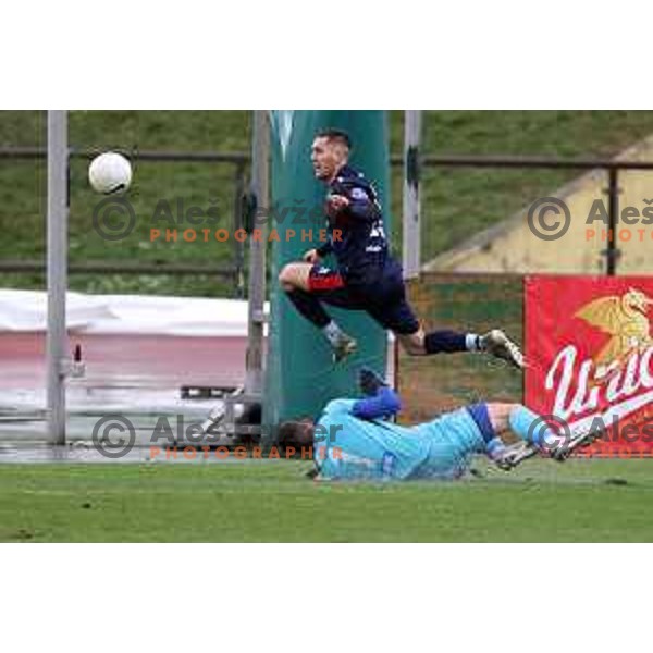 Igor Vekic and Edin Sehic in action during Prva Liga Telekom Slovenije 2020-2021 football match between Bravo and Gorica in Ljubljana on February 10, 2021