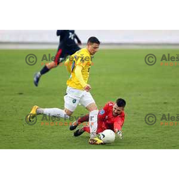 Loren Maruzin and Darko Marjanovic in action during Prva Liga Telekom Slovenije 2020-2021 football match between Bravo and Gorica in Ljubljana on February 10, 2021