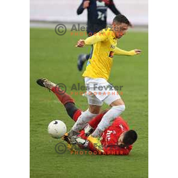 Loren Maruzin and Darko Marjanovic in action during Prva Liga Telekom Slovenije 2020-2021 football match between Bravo and Gorica in Ljubljana on February 10, 2021