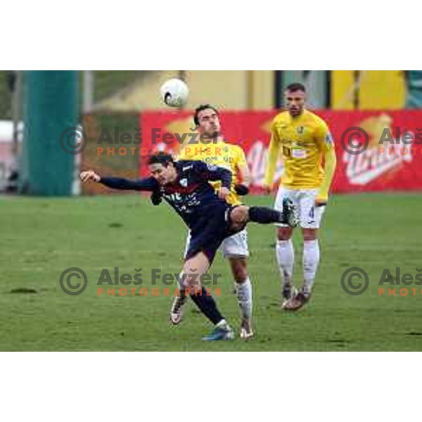 Vanja Drkusic and Etien Velikonja in action during Prva Liga Telekom Slovenije 2020-2021 football match between Bravo and Gorica in Ljubljana on February 10, 2021