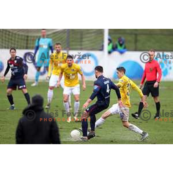 Rok Grudina and Milan Tucic in action during Prva Liga Telekom Slovenije 2020-2021 football match between Bravo and Gorica in Ljubljana on February 10, 2021