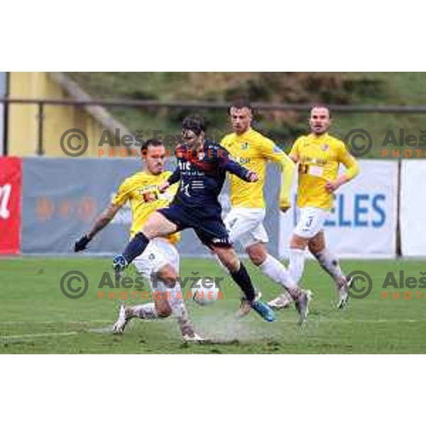 Vanja Drkusic and Etien Velikonja in action during Prva Liga Telekom Slovenije 2020-2021 football match between Bravo and Gorica in Ljubljana on February 10, 2021