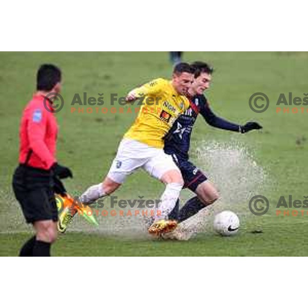 Loren Maruzin and Matija Kavcic in action during Prva Liga Telekom Slovenije 2020-2021 football match between Bravo and Gorica in Ljubljana on February 10, 2021